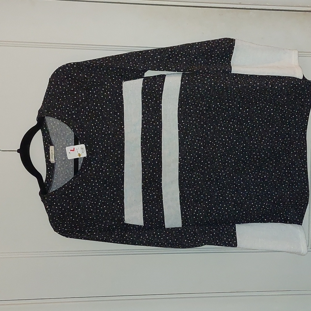 NWT 12pm by Mon Ami Sweater purple w/ white stripes and polka dots size large